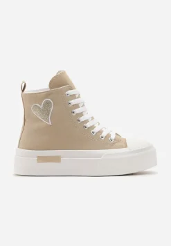 Ciemnobeżowe Trampki za Kostkę na Grubej Podeszwie Olien