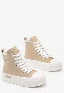 Ciemnobeżowe Trampki za Kostkę na Grubej Podeszwie Olien