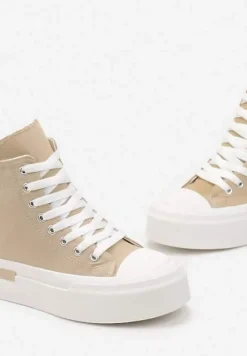 Ciemnobeżowe Trampki za Kostkę na Grubej Podeszwie Olien