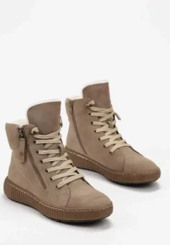 Ciemnobeżowe Traperki Sportowe ze Sznurowaniem i Ociepleniem Persetina