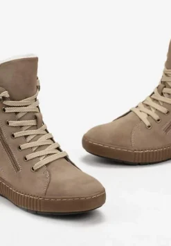 Ciemnobeżowe Traperki Sportowe ze Sznurowaniem i Ociepleniem Persetina