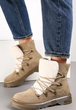 Ciemnobeżowe Traperki z Futrzanym Językiem Florica