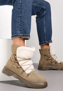 Ciemnobeżowe Traperki z Futrzanym Językiem Florica