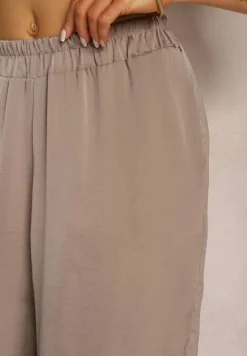 Ciemnobeżowe Wiskozowe Spodnie Szerokie High Waist Rissalene