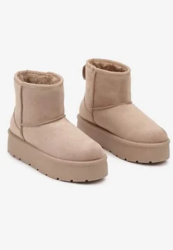 Ciemnobeżowe Wsuwane Śniegowce na Gładkiej Platformie Irindara