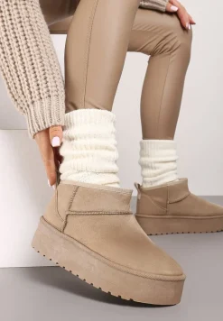 Ciemnobeżowe Wsuwane Śniegowce na Gładkiej Platformie Merileeanne