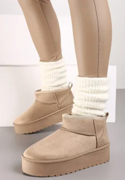 Ciemnobeżowe Wsuwane Śniegowce na Gładkiej Platformie Merileeanne