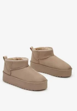 Ciemnobeżowe Wsuwane Śniegowce na Gładkiej Platformie Merileeanne