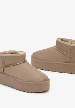 Ciemnobeżowe Wsuwane Śniegowce na Gładkiej Platformie Merileeanne