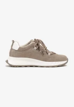 Ciemnobeżowe Zamszowe Sneakersy z Wkładką ze Skóry Naturalnej Dolavienne