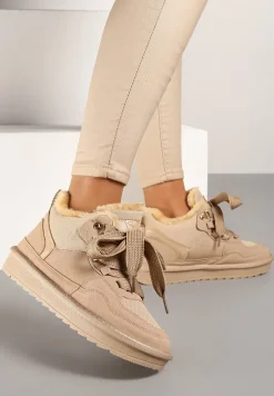 Ciemnobeżowe Zimowe Sneakersy Vices Stylizowane na Śniegowce z Futerkiem Tennira