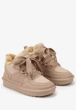 Ciemnobeżowe Zimowe Sneakersy Vices Stylizowane na Śniegowce z Futerkiem Tennira