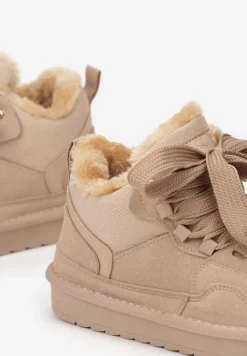 Ciemnobeżowe Zimowe Sneakersy Vices Stylizowane na Śniegowce z Futerkiem Tennira