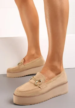 Ciemnobeżowew Mokasyny na Grubej Podeszwie Berilla