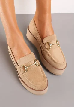 Ciemnobeżowew Mokasyny na Grubej Podeszwie Berilla