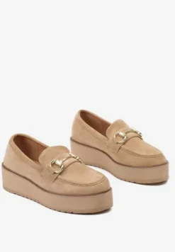 Ciemnobeżowew Mokasyny na Grubej Podeszwie Berilla