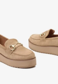 Ciemnobeżowew Mokasyny na Grubej Podeszwie Berilla