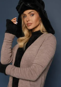 Ciemnobeżowy Długi Kardigan o Klasycznym Kroju z Kieszeniami Faliri