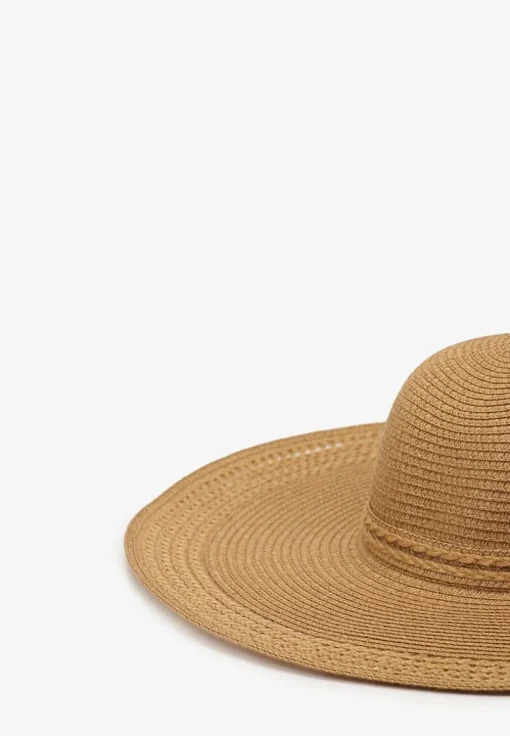 Ciemnobeżowy Kapelusz Plażowy z Plecionki w stylu Boho Amicuralia