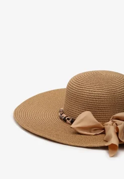 Ciemnobeżowy Kapelusz ze Splecioną Apaszką Boho z Naturalnej Plecionki Aielis