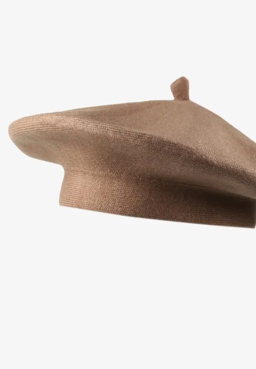 Ciemnobeżowy Klasyczny Beret z Antenką z Bawełną i Kaszmirem Emidora