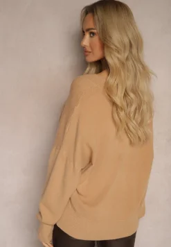 Ciemnobeżowy Klasyczny Sweter z Wiskozą i Kaszmirem Marirra