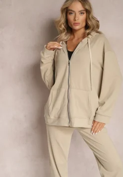 Ciemnobeżowy Komplet Dresowy z Bluzą i Spodniami Deparisa