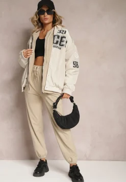 Ciemnobeżowy Komplet Dresowy z Bluzą i Spodniami Deparisa