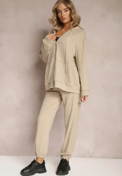 Ciemnobeżowy Komplet Dresowy z Bluzą i Spodniami Deparisa