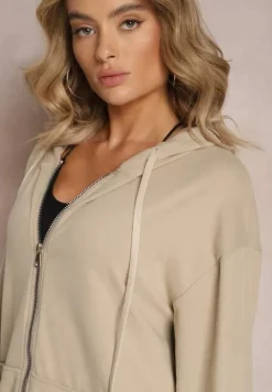 Ciemnobeżowy Komplet Dresowy z Bluzą i Spodniami Deparisa