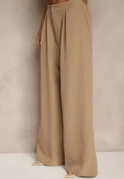 Ciemnobeżowy Komplet Garniturowy Szerokie Spodnie i Kamizelka Ziorene