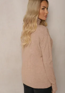 Ciemnobeżowy Prążkowany Golf z Bawełną o Klasycznym Kroju Inoriaea