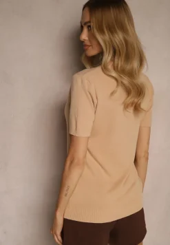 Ciemnobeżowy Sweter Ozdobiony Ściągaczami Sanallia