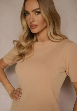 Ciemnobeżowy Sweter Ozdobiony Ściągaczami Sanallia