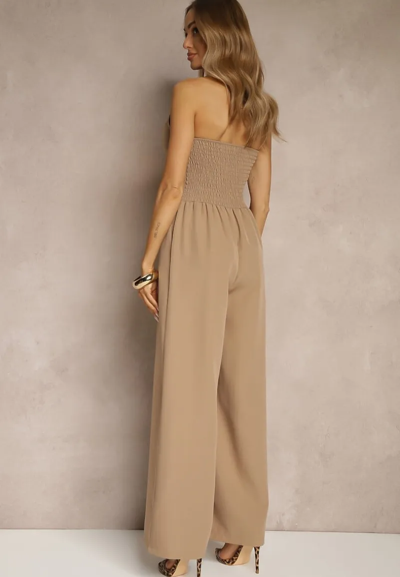 Ciemnobeżowy Taliowany Kombinezon z Guzikami Nilaviella