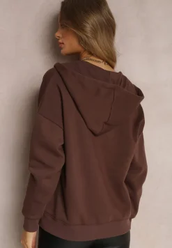 Ciemnobrązowa Bluza z Kapturem i Suwakiem Oversize Des