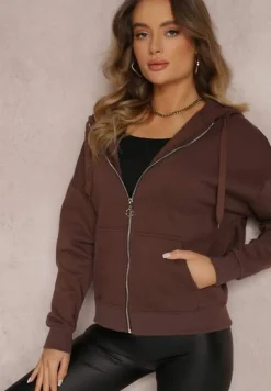 Ciemnobrązowa Bluza z Kapturem i Suwakiem Oversize Des