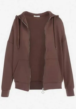 Ciemnobrązowa Bluza z Kapturem i Suwakiem Oversize Des