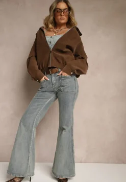 Ciemnobrązowa Kurtka z Wiskozą i Kołnierzykiem Naneleta