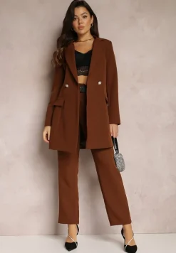 Ciemnobrązowa Marynarka Taliowana Dwurzędowa Swal