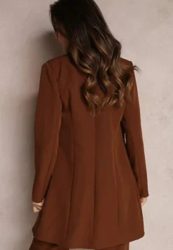 Ciemnobrązowa Marynarka Taliowana Dwurzędowa Swal