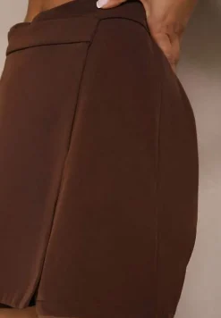 Ciemnobrązowe Asymetryczne Spódnico-Szorty High Waist Nonalin