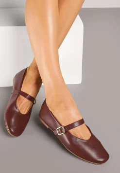 Ciemnobrązowe Balerinki w Stylu Mary Jane z Klamerką Leniffia
