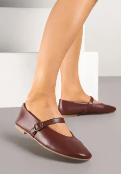 Ciemnobrązowe Balerinki w Stylu Mary Jane z Klamerką Leniffia