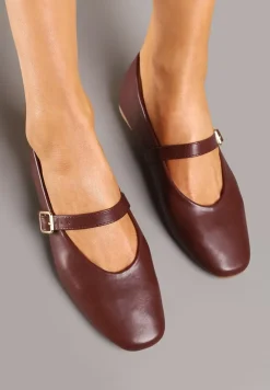 Ciemnobrązowe Balerinki w Stylu Mary Jane z Klamerką Leniffia