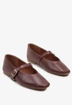 Ciemnobrązowe Balerinki w Stylu Mary Jane z Klamerką Leniffia