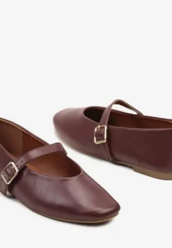 Ciemnobrązowe Balerinki w Stylu Mary Jane z Klamerką Leniffia