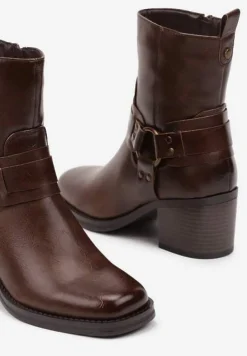 Ciemnobrązowe Botki na Słupku w Stylu Kowbojek z Klamrami Irivaria
