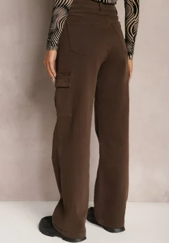 Ciemnobrązowe Jeansy Cargo High Waist z Kieszeniami Anora
