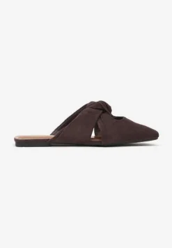 Ciemnobrązowe Klapki Vices Typu Mule z Ozdobnym Supłem Elitina